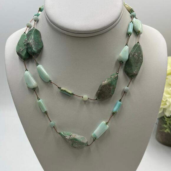 Margo Morrison Peruvian Opal, Variscite Swarovski Crystal 925 Necklace 35” New - Picture 1 of 14